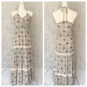 LOVESTITCH |  Halter Maxi Dress in Gray and Cream